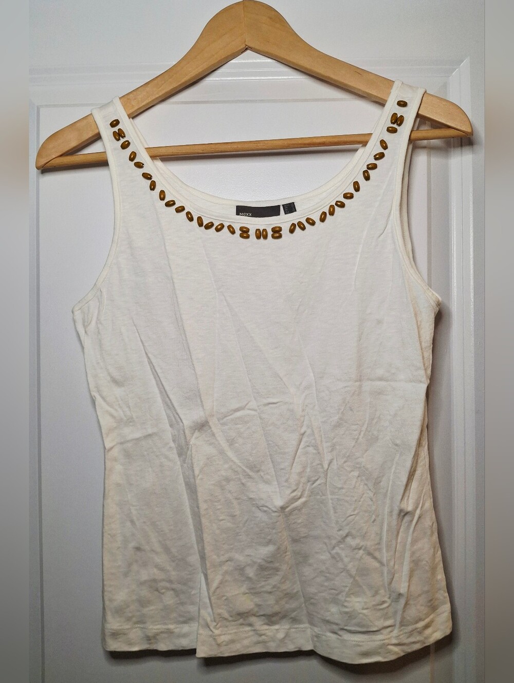 Vintage Y2K Mexx Cotton Tank Top with Wooden Bead Detail (M)